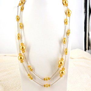 Nolan Miller Gold Tone Necklace Shell Pearls & Crystals 49" 1980s NWOT Perfect